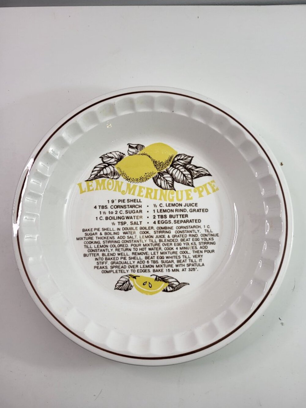 Vintage Sunnycraft Sunstone Lemon Meringue Pie Recipe Baker Ceramic Stoneware